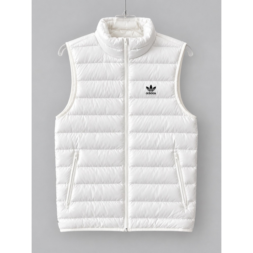 Adidas Originals Puffer Vest Men's Small White Trefoil Logo Full Zip Lightweight